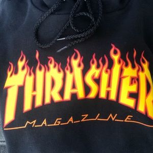 Thrasher Boys Flame Logo Black Hoodie